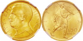 Italy. Gold. 1931. 50 Lire. UNC. NGC MS64. Emanuele III Gold 50 Lire. 4.40g. .900. 21.00mm.