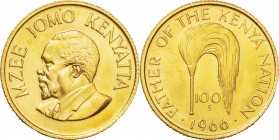 Kenya. Gold. 1966. 100 Shilling. UNC. 75th Anniversary of the Birth of President Jomo Kenyatta Gold 100 Shillings. 7.60g. .917.
