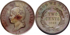 Liberia. Copper. 1890. 2 Cent. UNC. NGC MS63BN. Liberty Head Left Copper Pattern 2 Cents. 10.50g. 30.00mm. Toned.
