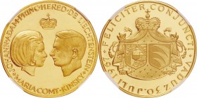 Liechtenstein. Gold. 1967. 20 Franken. UNC Proof. NGC PF67 ULTRA CAMEO. Royal Marriage Prince Johann Adam and Marie Gold Proof 20 Franken. 6.96g.