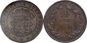 Luxembourg. Bronze. 1865. 10 Centime. AU. PCGS MS63BN. Willem III Bronze 10 Centimes. 10.00g. 31.00mm. Toned.