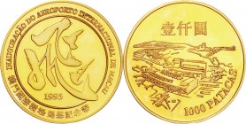 Macao. Gold. 1995. 1000 Pataca. Proof. Inauguration of Macao International Airport Proof 1000 Patacas. 15.98g. .917.