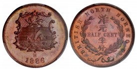 British North Borneo. Bronze. 1886. 1/2 Cent. UNC. PCGS SP64RB. Coat of Arms Bronze Specimen 1/2 Cent.