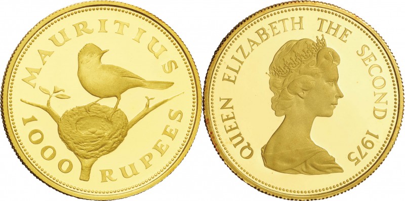 Mauritius. Gold. 1975. 1000 Rupee. Proof. WWF -Mauritius Flycatcher- Gold Proof ...