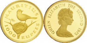 Mauritius. Gold. 1975. 1000 Rupee. Proof. WWF -Mauritius Flycatcher- Gold Proof 1000 Rupees. 33.44g. .9613.