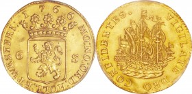 Netherlands. Gold. 1766. 6 Stuiver. EF. PCGS Genuine Mount Removed - AU Details. Sailing Ship Gold 6 Stuivers. 7.00g.