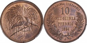 German New Guinea. Copper. 1894. 10 Pfennig. UNC. PCGS MS64RB. Bird of Paradise Copper 10 Pfennig. 10.00g. 29.50mm.