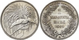 German New Guinea. Silver. 1894. Mark. AU. Bird of Paradise Silver 1 Mark. 5.55g. .900. 24.00mm.