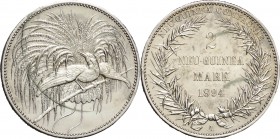 German New Guinea. Silver. 1894. 2 Mark. EF. Bird of Paradise Silver 2 Mark. 11.11g. .900. 28.00mm. Polished,corroded