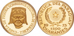 Paraguay. Gold. 1973. 1500 Guaranies. Proof. Veracruz Culture Sculpture Gold Proof 1500 Guaranies. 10.70g. .900.