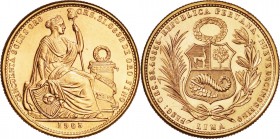 Peru. Gold. 1965. 50 Sole. UNC. Seated Liberty Gold 50 Soles. 23.41g. .900.