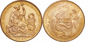 Peru. Gold. 1965. 100 Sole. UNC. Seated Liberty Gold 100 Soles. 46.80g. .900. 37.10mm.