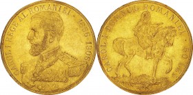 Romania. Gold. 1906. 50 Lei. EF. 40th Anniversary of Reign of Carol I Gold 50 Lei. 16.13g. .900. 35.00mm.