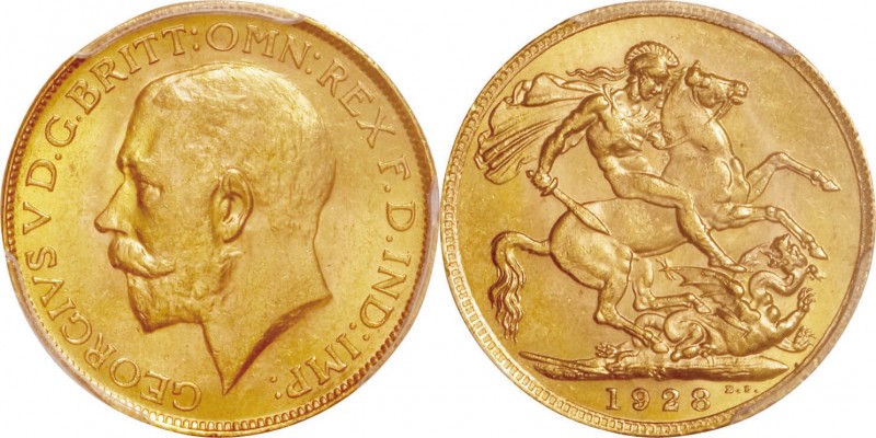 South Africa. Gold. 1928. Sovereign. UNC. PCGS MS64. George V Gold Sovereign. 7....