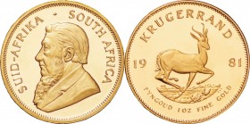 South Africa. Gold. 1981. Proof. NGC PF68 ULTRA CAMEO. Krugerrand 1oz Gold Proof. 33.93g. .917. 32.70mm.