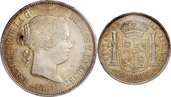 Spain. Silver. 1864. 20 Real. EF. PCGS AU53. Isabella II Silver 20 Reales. 26.29g. .900. 37.20mm. Toned.