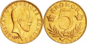 Sweden. Gold. 1920. 20 Kronor. UNC-. Gustaf V Gold 5 Kronor. 2.24g. .900.