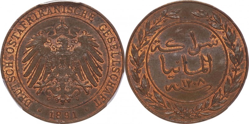 German East Africa. Copper. 1891. Pesa. UNC-. PCGS MS63BN. Wilhelm II Copper 1 P...