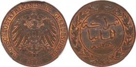 German East Africa. Copper. 1891. Pesa. UNC-. PCGS MS63BN. Wilhelm II Copper 1 Pesa. 6.21g. 25.20mm.