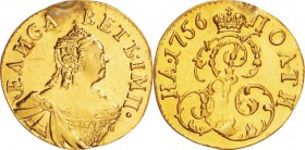 Russian Empire. Gold. 1756. Poltina. Proof. Elizabeth Gold Proof Poltina (1/2 Ruble). 0.81g. .917.