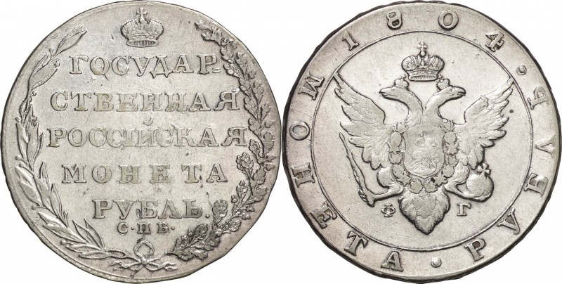 Russian Empire. Silver. 1804. Rouble. EF. Alexander I Doubel-headed imperial eag...