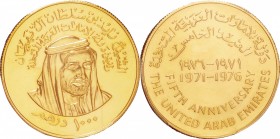 UAE. Gold. ND(1976). 1000 Dirham. FDC Proof. PCGS PR66. 5th Anniversary - United Arab Emirates Gold Proof 1000 Dirhams. 39.94g. .917. 36.00mm.