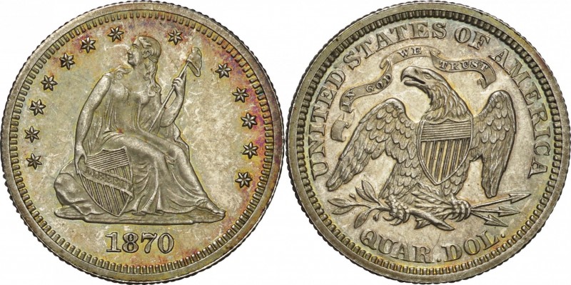 USA. Silver. 1870. 1/4 Dollar. Proof. NGC PF61. Seated Liberty (with Motto) Silv...