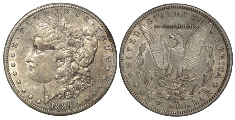 USA. Silver. 1889. Dollar. VF/EF. PCGS AU50. Morgan Silver Dollar. 26.73g. .900....