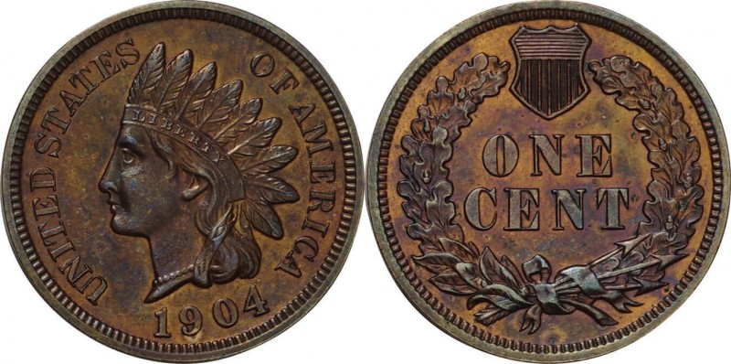 USA. Bronze. 1904. Cent. UNC Proof. Indian Head Bronze Proof Cent. 3.11g. 19.00m...
