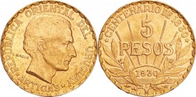 Uruguay. Gold. 1930. 10 Peso. UNC. Constitution Centennial Gold 5 Pesos. 8.49g. .917. 22.20mm.