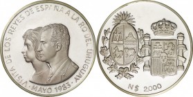 Uruguay. Silver. 1983. 2000 Nuevos Peso. Proof. Visit of king And Queen of Spain Silver Proof 2000 Nuevos Pesos. 65.00g. .900. 50.00mm. w/o Box and Ce...