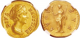 Roman Empire. Gold. AD130-140/1. Aureus. AU. NGC Ch AU Strike:5/5 Surface:5/5. Roman Empire Faustina Senior Gold Aureus. 7.39g.