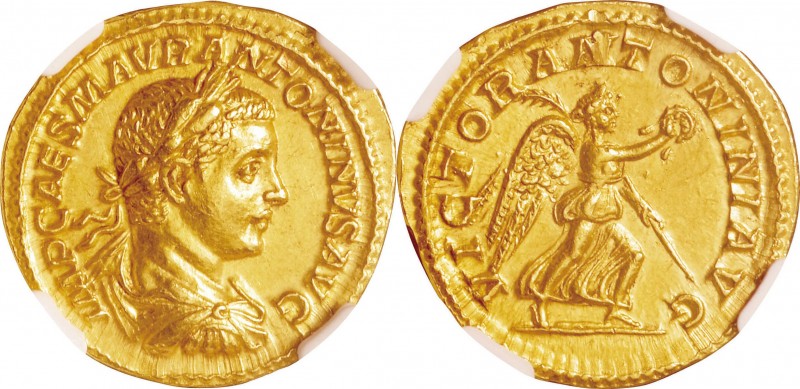 Roman Empire. Gold. AD218-222. Aureus. AU. NGC Ch AU Strike:5/5 Surface:4/5. Rom...