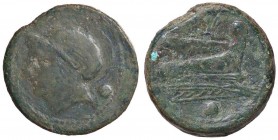 ROMANE REPUBBLICANE - ANONIME - Monete semilibrali (217-215 a.C.) - Oncia - Testa elmata di Roma a s. /R Prua di nave a d. Cr. 38/6; Syd. 86 (AE g. 13...