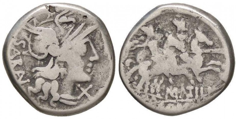 ROMANE REPUBBLICANE - ATILIA - M. Atilius Saranus (148 a.C.) - Denario - Testa d...