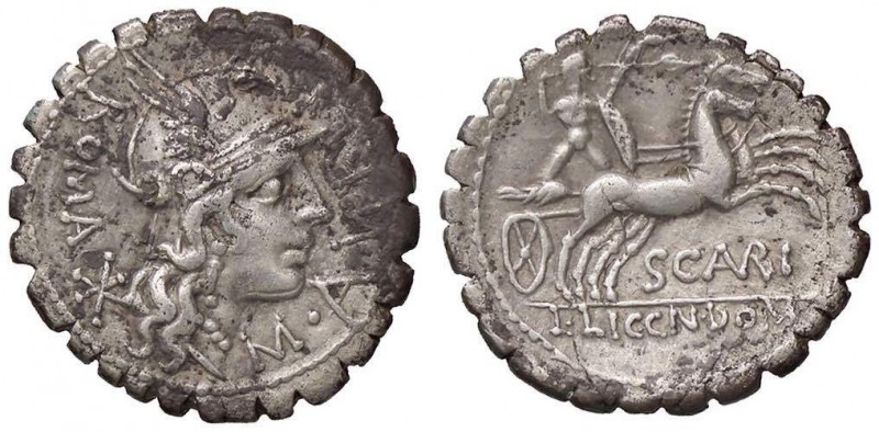 ROMANE REPUBBLICANE - AURELIA - M. Aurelius Scaurus (118 a.C.) - Denario serrato...