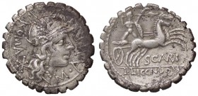 ROMANE REPUBBLICANE - AURELIA - M. Aurelius Scaurus (118 a.C.) - Denario serrato - Testa di Roma a d. /R Il Re gallo Bituito su biga a d. B. 20; Cr. 2...