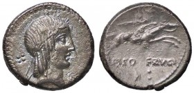 ROMANE REPUBBLICANE - CALPURNIA - L. Calpurnius Piso Frugi (90 a.C.) - Denario - Testa di Apollo a d. /R Cavaliere a s. regge una palma Cr. 340/1 (AG ...