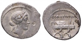 ROMANE REPUBBLICANE - CONSIDIA - C. Considius Paetus (46 a.C.) - Denario - Testa di Apollo a d. /R Sedia curule con sopra una corona B. 3; Cr. 465/1b ...