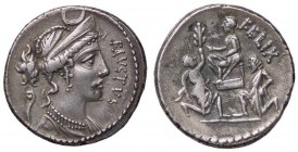 ROMANE REPUBBLICANE - CORNELIA - Faustus Cornelius Sulla (56 a.C.) - Denario - Busto di Diana a d. sormontato da crescente; dietro, un lituo /R Sylla ...