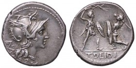 ROMANE REPUBBLICANE - DIDIA - T. Deidus (113-112 a.C.) - Denario - Testa di Roma a d. /R Due soldati armati che combattono B. 2; Cr. 294/1 (AG g. 3,93...