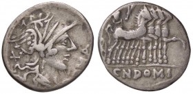 ROMANE REPUBBLICANE - DOMITIA - Cn. Domitius Ahenobarbus (116-115 a.C.) - Denario - Testa di Roma a d. /R Giove su quadriga verso d. B. 7; Cr. 285/1 (...