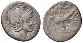 ROMANE REPUBBLICANE - FLAMINIA - L. Flaminius Chilo (109-108 a.C.) - Denario - Testa di Roma a d. /R La Vittoria su biga verso d. B. 1; Cr. 302/1 (AG ...