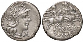 ROMANE REPUBBLICANE - LUCRETIA - Cn. Lucretius Trio (136 a.C.) - Denario - Testa di Roma a d. /R I Dioscuri a cavallo verso d. B. 1; Cr. 237/1 (AG g. ...
