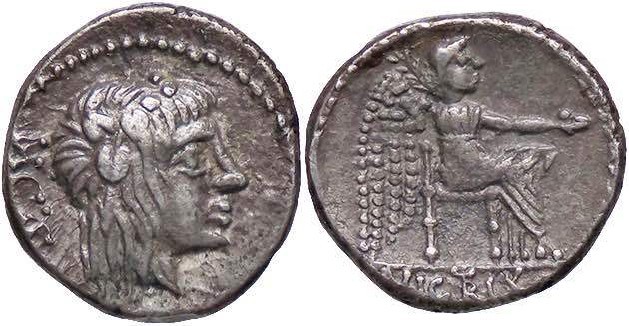 ROMANE REPUBBLICANE - PORCIA - M. Porcius Cato (89 a.C.) - Quinario - Testa dell...