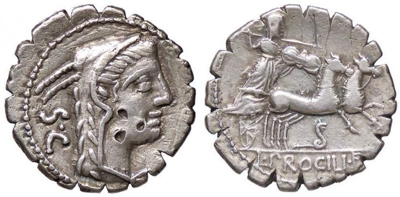 ROMANE REPUBBLICANE - PROCILIA - L. Procilius (80 a.C.) - Denario serrato - Test...
