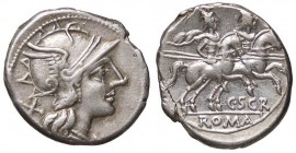 ROMANE REPUBBLICANE - SCRIBONIA - C. Scribonius (154 a.C.) - Denario - Testa di Roma a d. /R I Dioscuri a cavallo verso d. B. 1; Cr. 201/1 (AG g. 3,61...