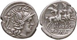 ROMANE REPUBBLICANE - TERENTIA - C. Terentius Lucanus (147 a.C.) - Denario - Testa di Roma a d.; dietro una Vittoria /R I Dioscuri a cavallo a d. B. 1...