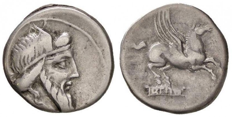 ROMANE REPUBBLICANE - TITIA - Q. Titius (90 a.C.) - Denario - Testa del dio Muti...