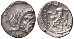 ROMANE REPUBBLICANE - VIBIA - C. Vibius C. f C. n. Pansa Caetronianus (48 a.C.) - Denario - Testa di Pan a d. /R Giove seduto a s. con patera e lancia...